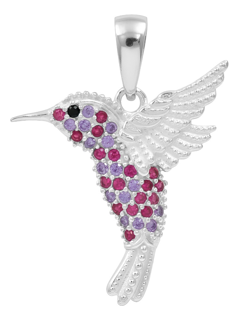 Dije Colibrí Plata 925 Zirconias Joyería Fina Regalo Mujer Fucisa Violeta
