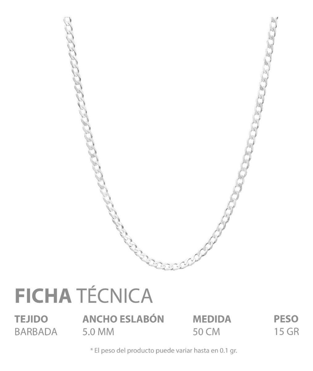 Joyaris Cadena Barbada Cubana Plata 925 Hombre 50cm 5mm Plateado