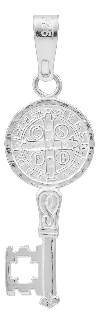 Dije Doble Vista Llave San Benito Diamantada Plata 925 4 Cm Plateado
