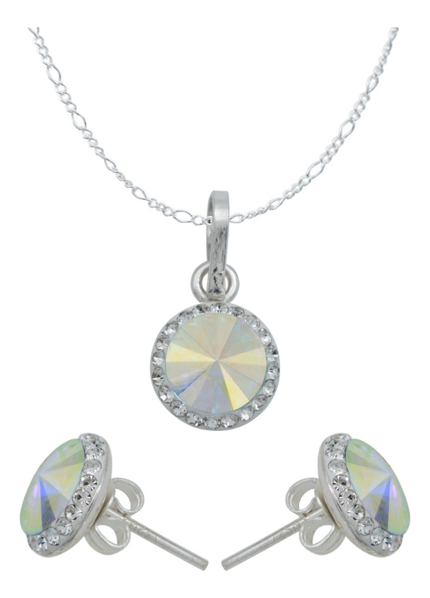 Juego De Cristal Dije Aretes Cadena Mujer Regalo Plata 925