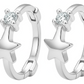 Aretes Huggies De Estrella Y Zirconia En Plata Ley .925