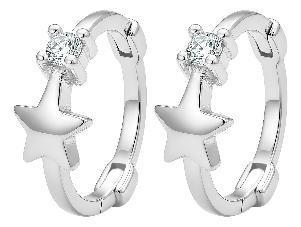 Aretes Huggies De Estrella Y Zirconia En Plata Ley .925