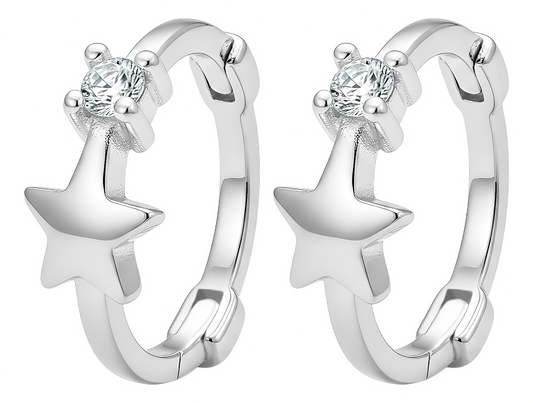 Aretes Huggies De Estrella Y Zirconia En Plata Ley .925