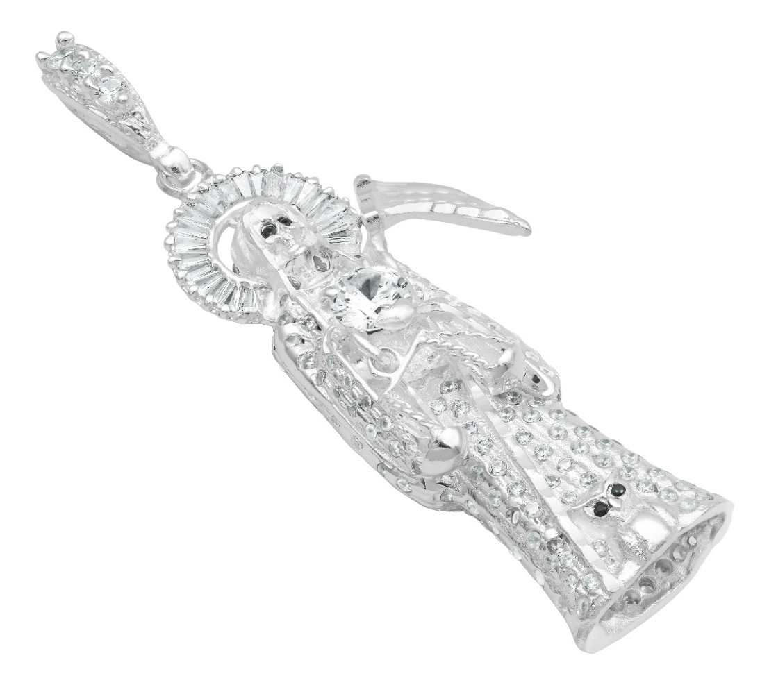 Joyaris Dije Santa Muerte 3d Grande Plata925 Hombre Zirconia Plateado