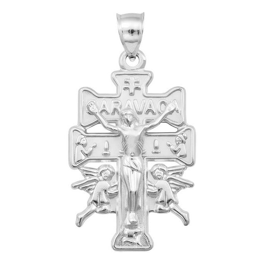 Dije Cruz De Caravaca Cristo Angeles Plata 925 Sólida 5 Cm Plateado