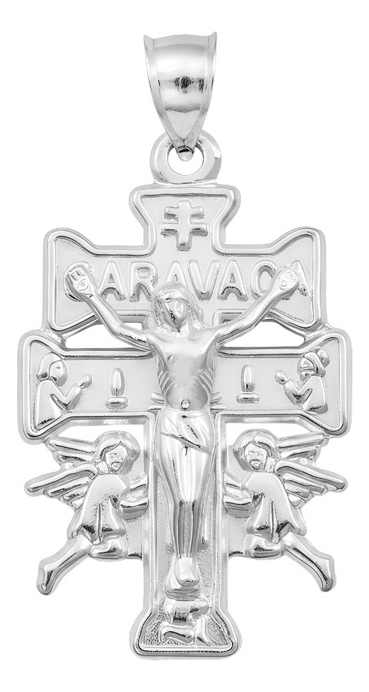 Dije Cruz De Caravaca Cristo Angeles Plata 925 Sólida 5 Cm Plateado