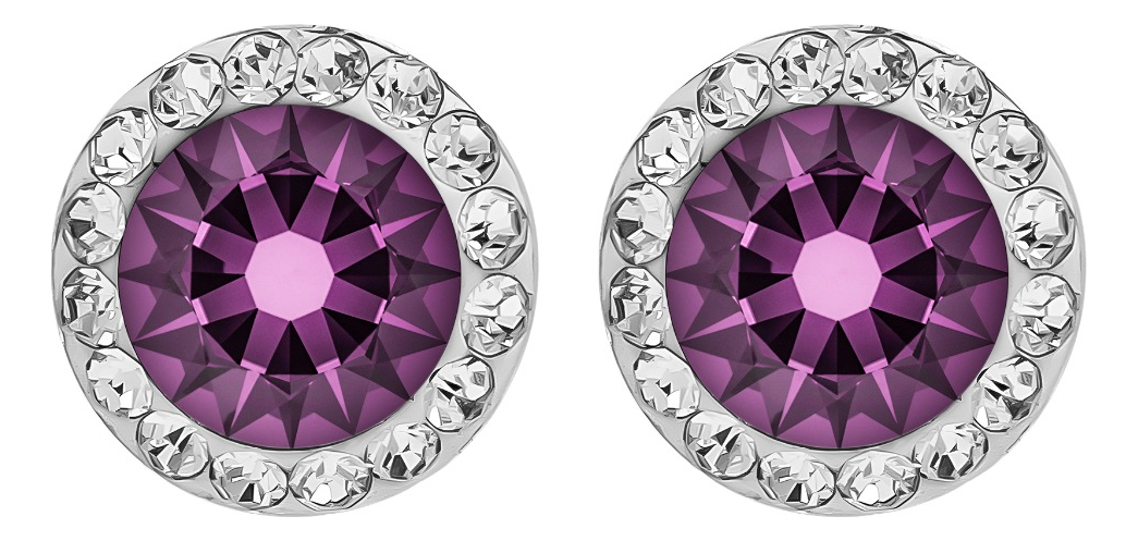 Juego Dije Aretes Plata 925 Con Cristales Zirconias 1.5 Cm Violeta