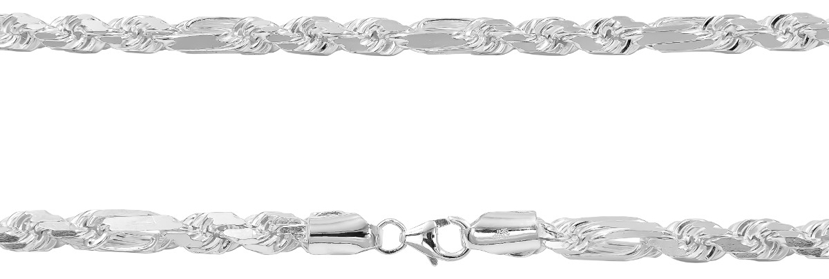 Cadena Torzal Fígaro Sólida Plata Italiana 925 55 Cm X 6 Mm Plateado