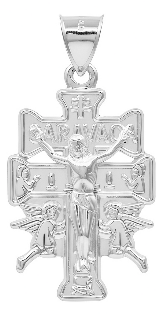 Dije Cruz Caravaca Cristo Angel Troquelada Plata 925 4.9 Cm Plateado