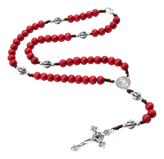 Rosario San Judas Madera Cruz De Metal Clásica - 65 Cm Rojo