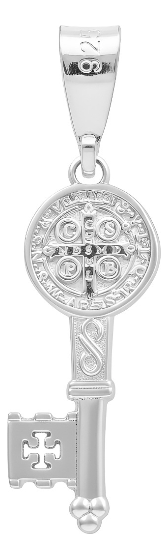 Dije Llave Medalla Doble Vista San Benito Plata 925 4 Cm Plateado