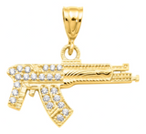 Dije Rifle Ak-47 Oro Laminado 14k Piedra 3 Cm Estilo Urbano Amarillo