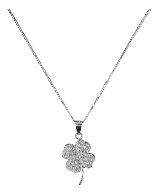 Collar Corazones Trebol 4 Hojas Zirconias Plata Ley 925