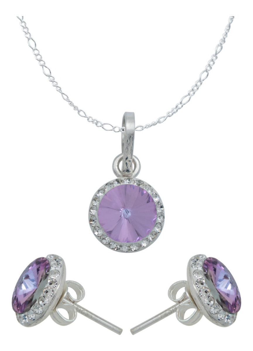 Juego De Cristal Dije Aretes Cadena Mujer Regalo Plata 925