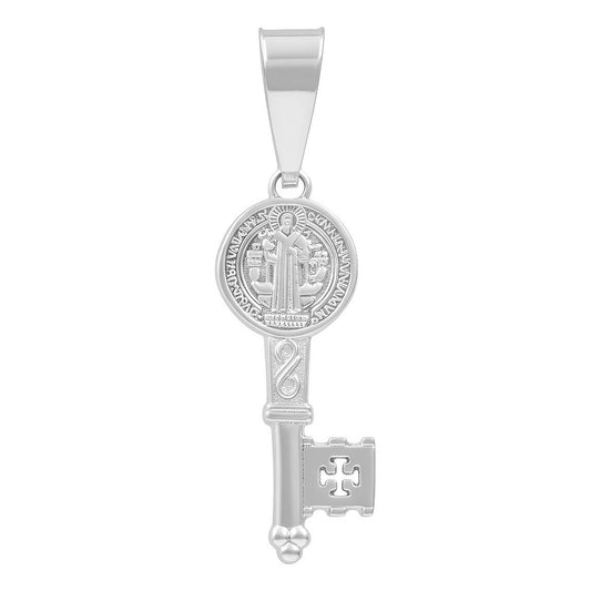 Dije Llave Medalla Doble Vista San Benito Plata 925 2.8 Cm - Plateado