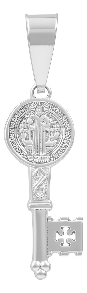 Dije Llave Medalla Doble Vista San Benito Plata 925 2.8 Cm - Plateado