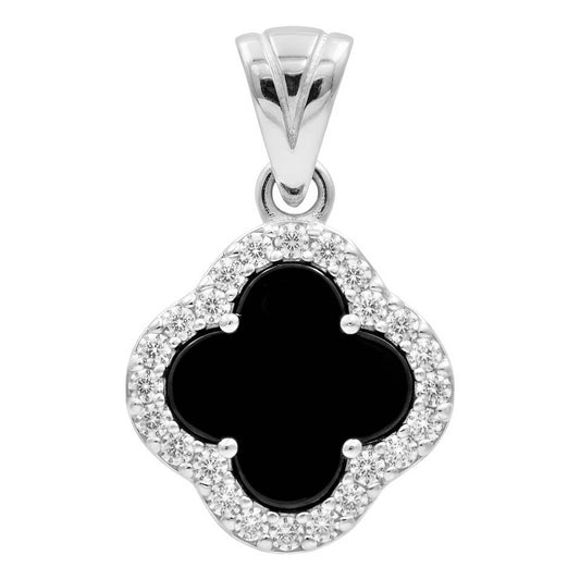 Dije Trébol De Cuatro Hojas Negro Zirconias Plata 925 1.8 Cm Negro