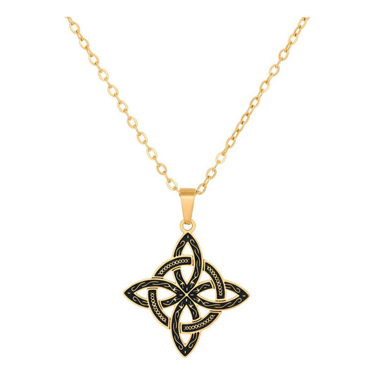 Dije Nudo Bruja Esmaltado Negro Chapa Oro Cadena Ajustable Negro