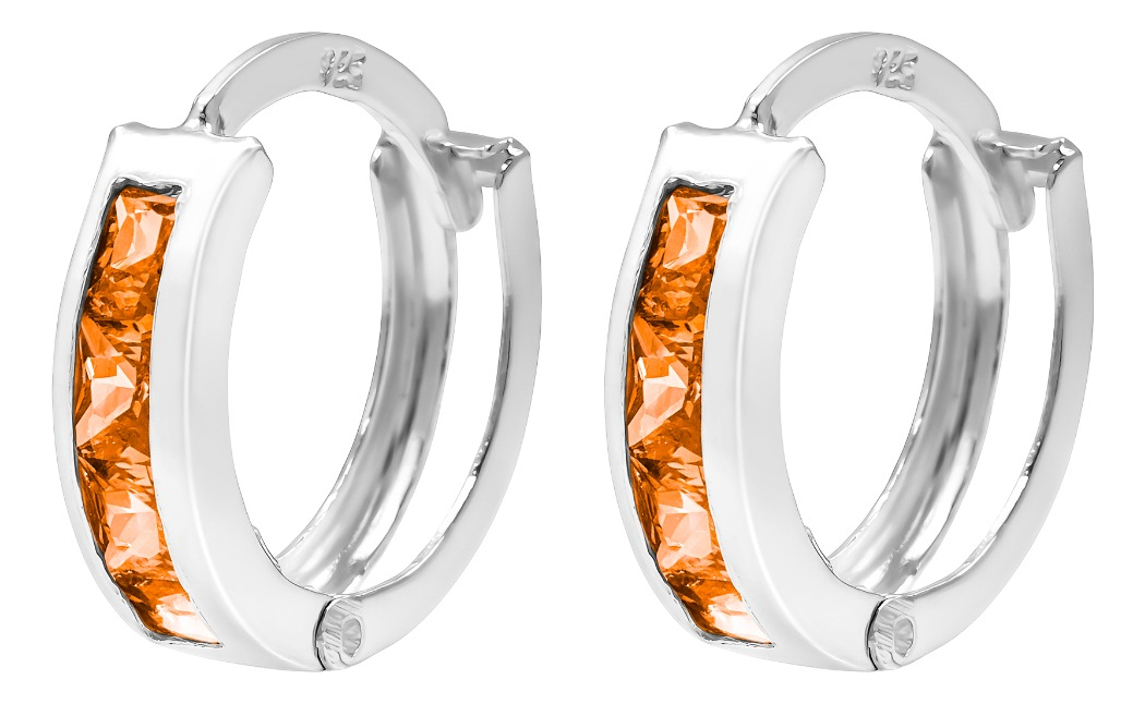 Aretes Huggies Plata 925 - Zirconia Corte Princesa - 1.4 Cm.