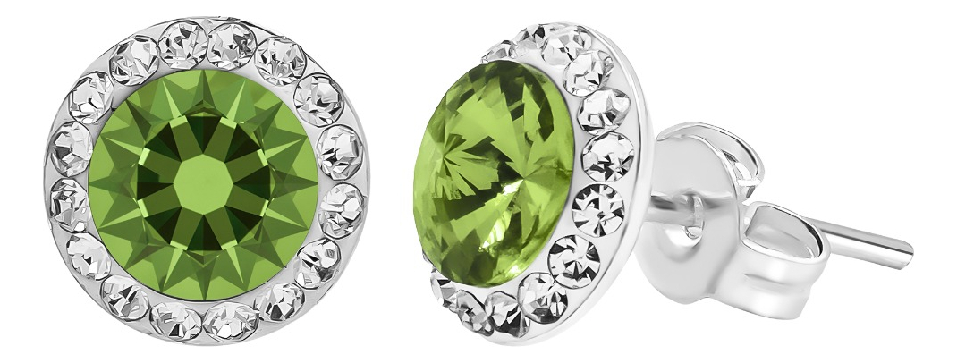 Juego Dije Aretes Plata 925 Con Cristales Zirconias 1.5 Cm Verde