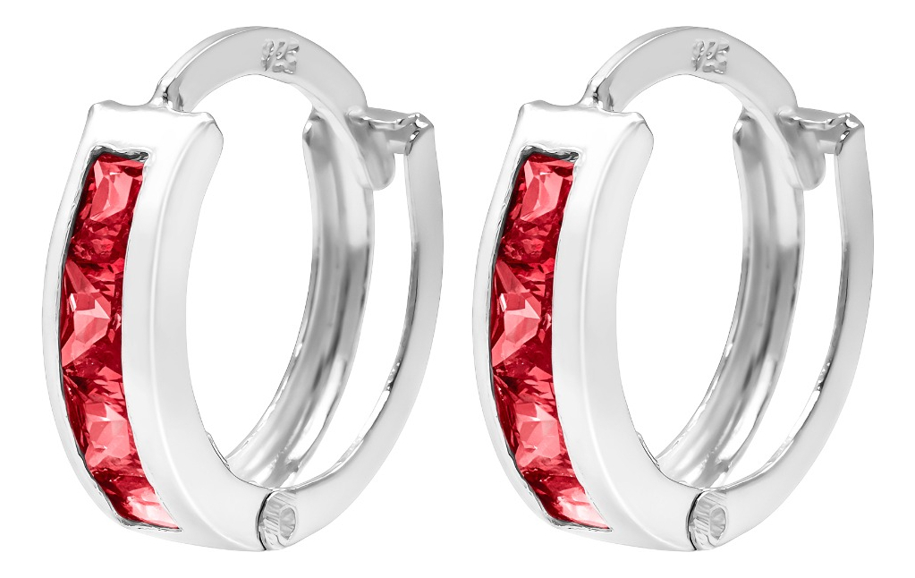 Aretes Huggies Plata 925 - Zirconia Corte Princesa - 1.4 Cm.