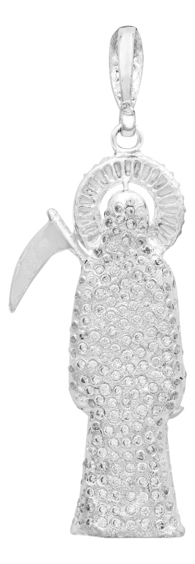 Joyaris Dije Santa Muerte 3d Grande Plata925 Hombre Zirconia Plateado