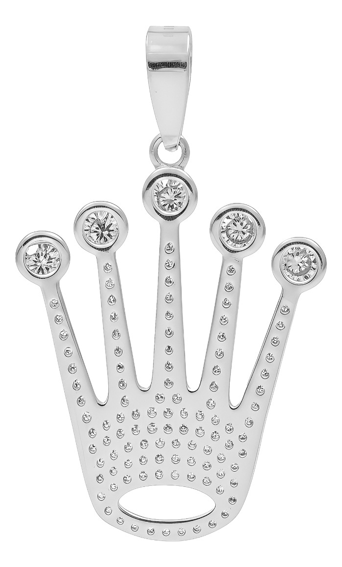 Dije Corona Rey Zirconias Plata .925 3.6 Cm Joyería Fina Plateado