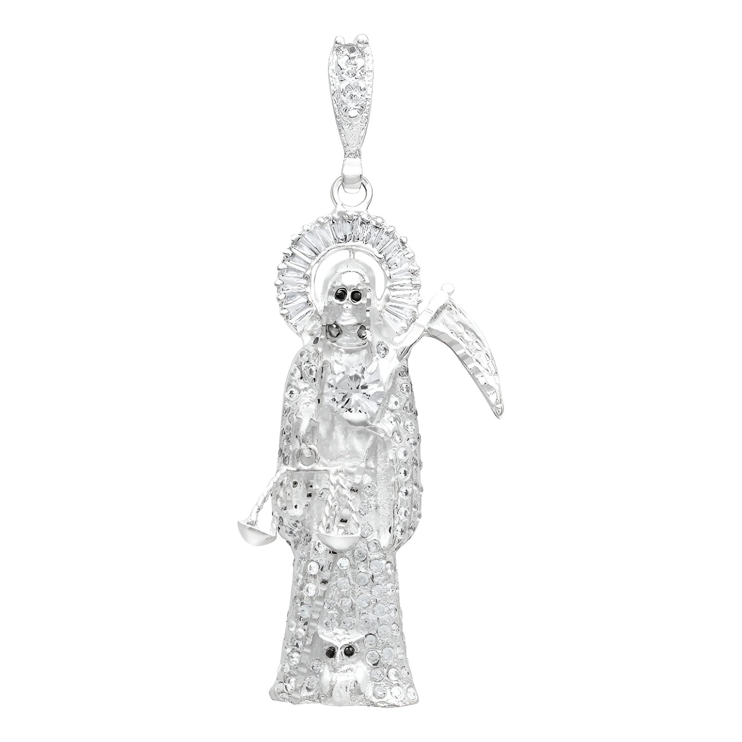 Joyaris Dije Santa Muerte 3d Grande Plata925 Hombre Zirconia Plateado