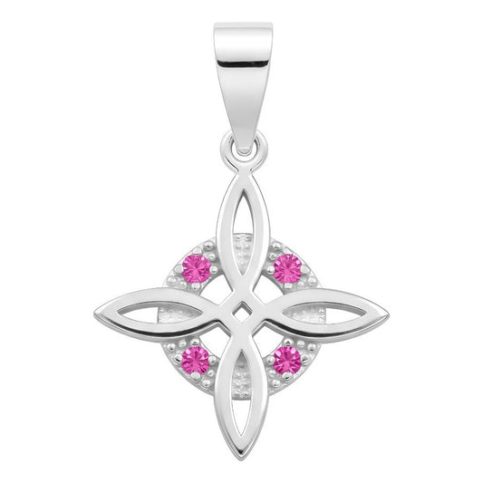 Dije Mini Nudo De Bruja De Plata 925 Con Zirconias 2.5 Cm Fucsia