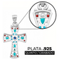 Dije Cruz Grande Plata 925 Piedra Natural Zirconia 4.3 Cm Azul