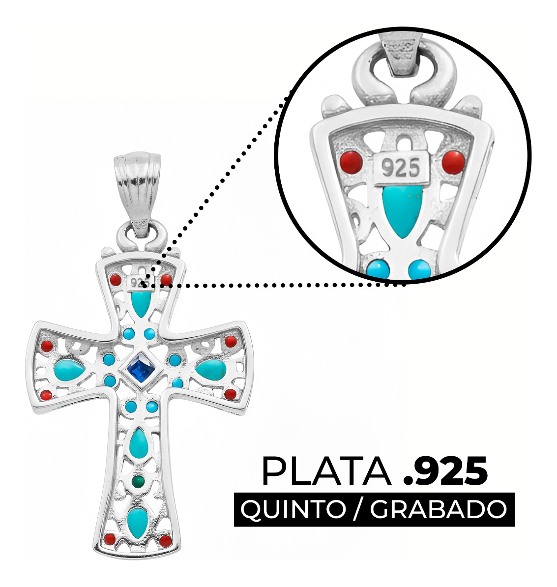 Dije Cruz Grande Plata 925 Piedra Natural Zirconia 4.3 Cm Azul