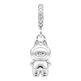Dije Charm Osito Bubú Kawaii Con Pijama Plata 925  Zirconias Blanco