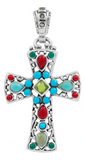 Dije Cruz Grande Plata 925 Piedra Natural Zirconia 4.3 Cm Verde